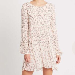 Frame Womens Off White Long Sleeve Lined Smocked Floral Print Mini Dress XS